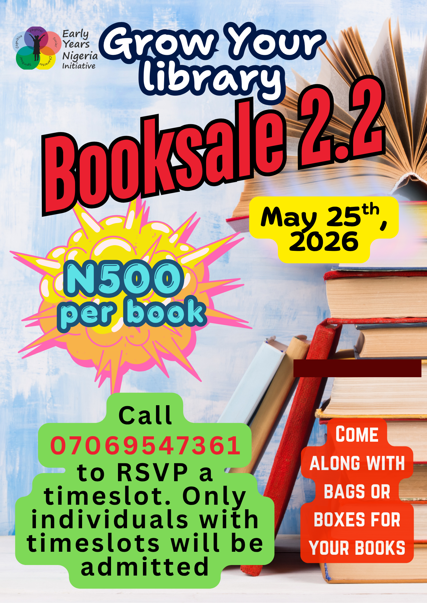 Publicity for the special Booksale planned for May 25, 2026